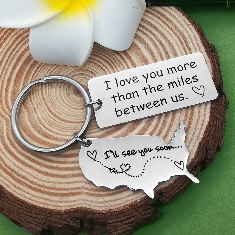 Xiahuyu Long Distance Relationship Gift Keychain I Love You More Than The Miles Between Us Keychain Going Away Gift Girlfriend Boyfriend Gifts Personalized Couples Jewelry Trucker Husband Dad Gifts - Image 5